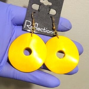 Women's Stylish Gold tone Rare Yellow  Circle Hoop Design Drop Dangle Earrings